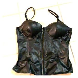 Black vinyl zip front bustier